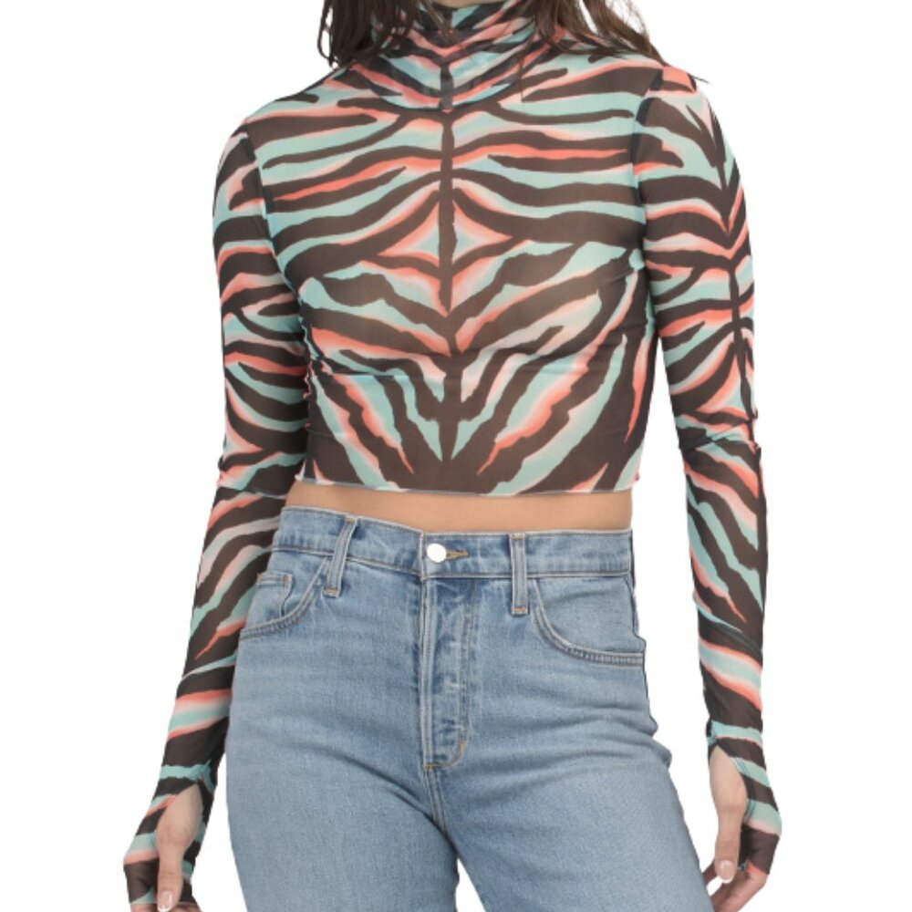 AFRM Sheer Mesh Turtleneck Crop Top Multi XS
